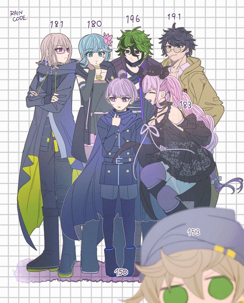 shinigami, yuma kokohead, halara nightmare, vivia twilight, desuhiko thunderbolt, and 2 more (master detective archives: rain code) drawn by nisa_(nisa_st_)
