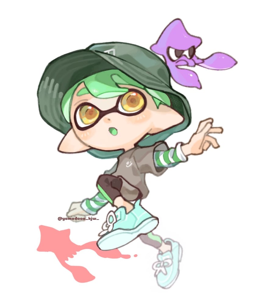 inkling player character and inkling boy (splatoon) drawn by spl8ya