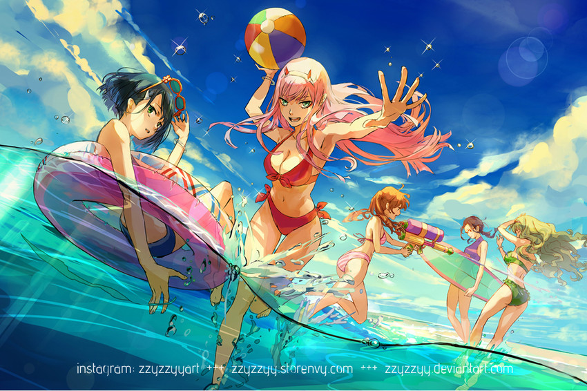 zero two, ichigo, kokoro, miku, and ikuno (darling in the franxx) drawn by zzyzzyy