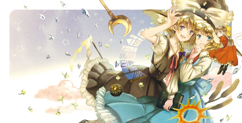 kirisame marisa, alice margatroid, and shanghai doll (touhou) drawn by sugi