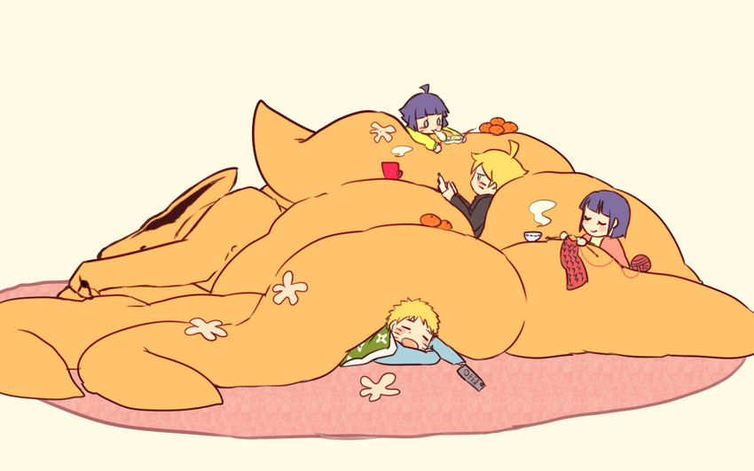 uzumaki naruto, hyuuga hinata, uzumaki boruto, uzumaki himawari, and kurama (naruto and 1 more) drawn by mizuto_(o96ap)