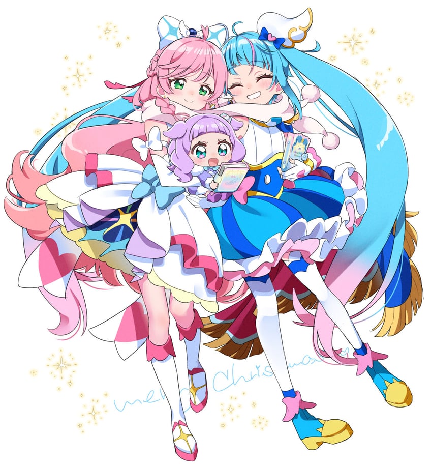 sora harewataru, nijigaoka mashiro, cure sky, cure prism, and ellee-chan (precure and 1 more) drawn by izumi_kirifu