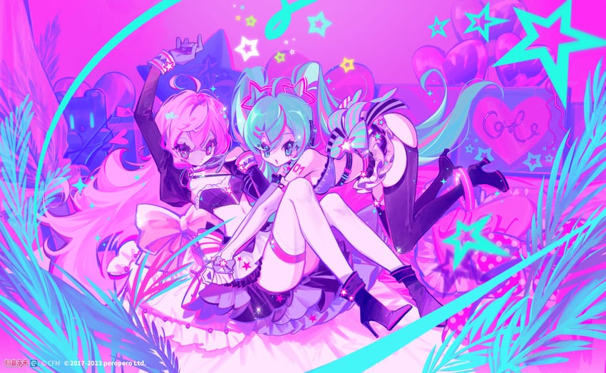 hatsune miku and megurine luka (vocaloid and 1 more) drawn by mil7uka