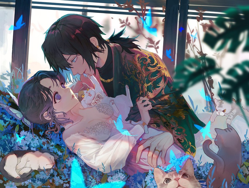 kochou shinobu and tomioka giyuu (kimetsu no yaiba) drawn by fuwaffy
