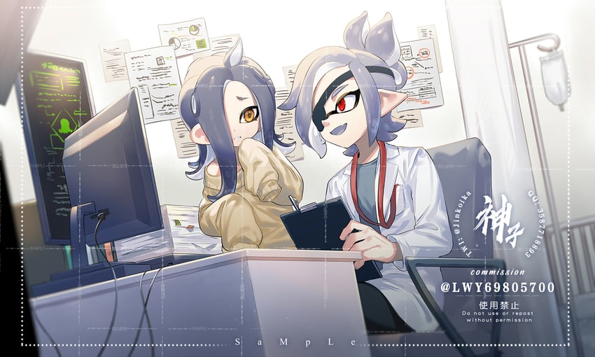 inkling player character, octoling player character, octoling girl, and inkling boy (splatoon) drawn by jinkoika
