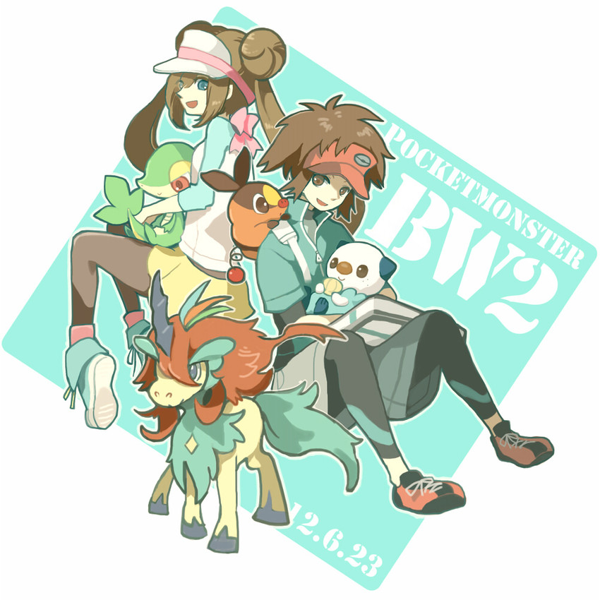 rosa, oshawott, snivy, tepig, nate, and 1 more (pokemon and 1 more) drawn by tasuku_(bixbite)