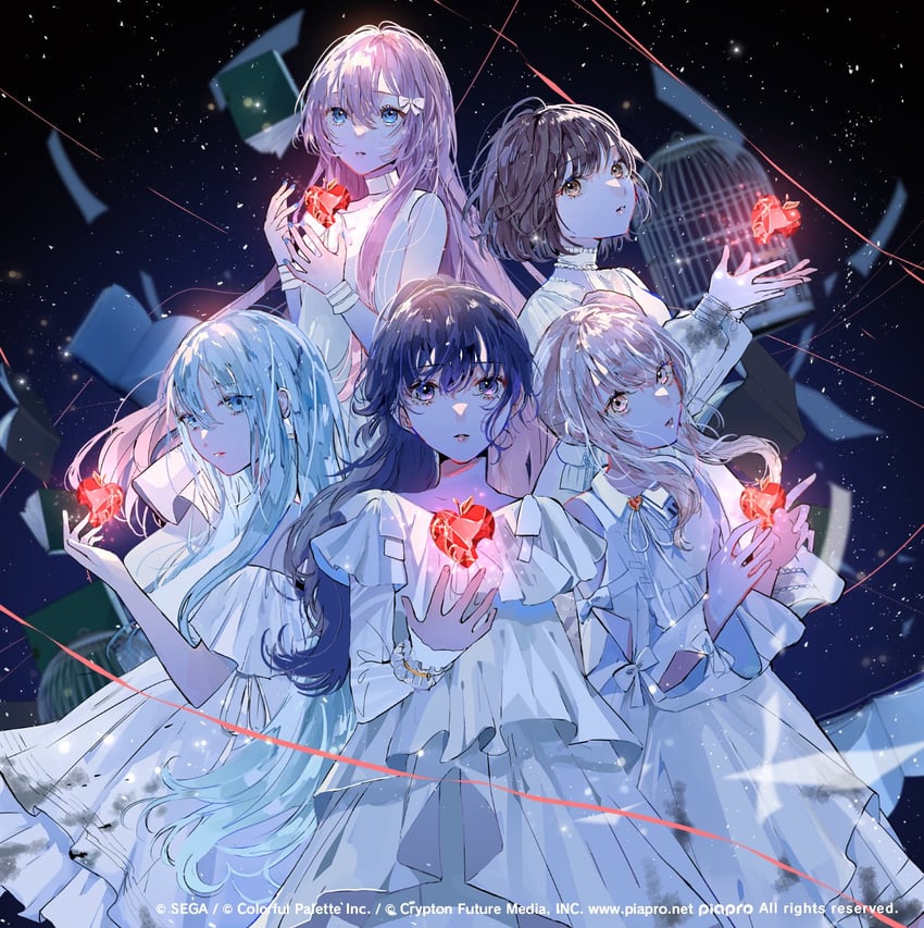 megurine luka, asahina mafuyu, shinonome ena, akiyama mizuki, yoisaki kanade, and 1 more (vocaloid and 1 more) drawn by hagimorijia
