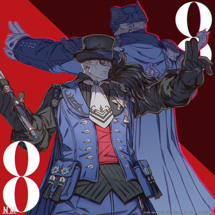 warrior of light and blue mage (final fantasy and 1 more) drawn by nobuyoshi_mihara