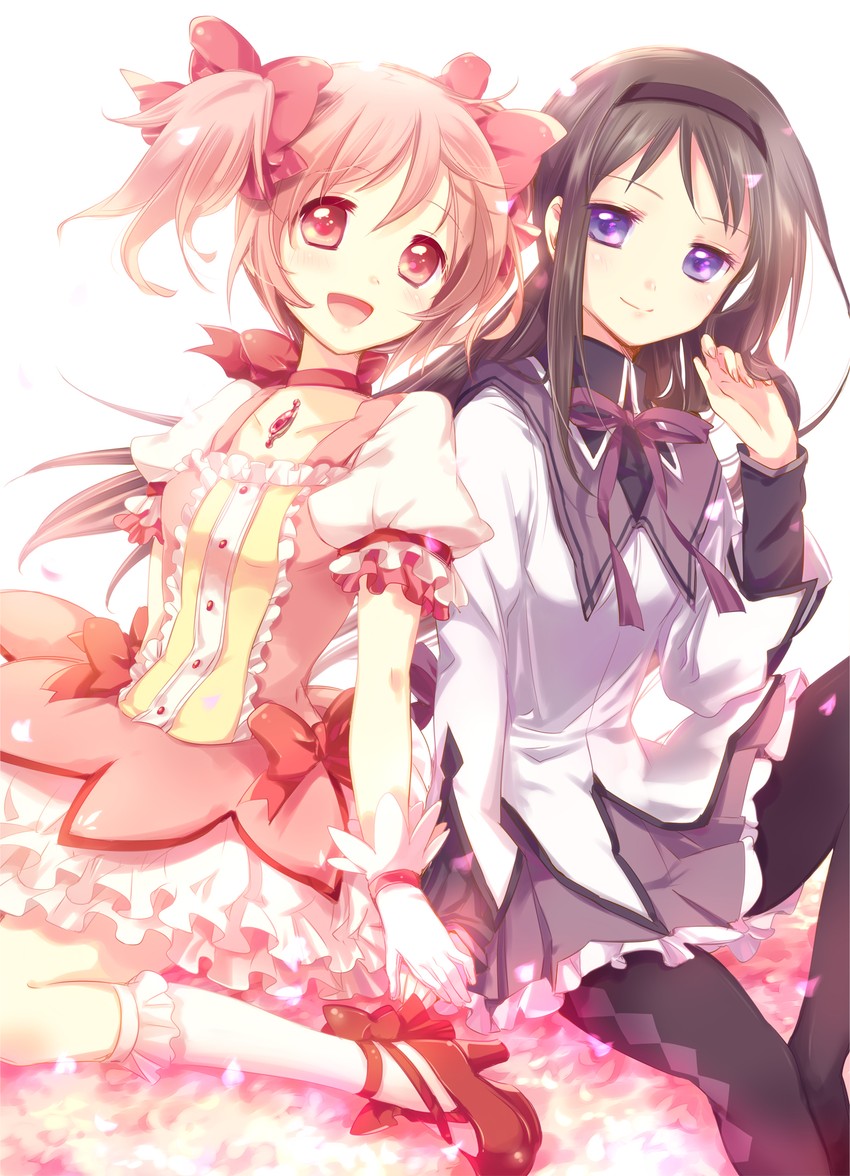akemi homura and kaname madoka (mahou shoujo madoka magica) drawn by yamada_ako