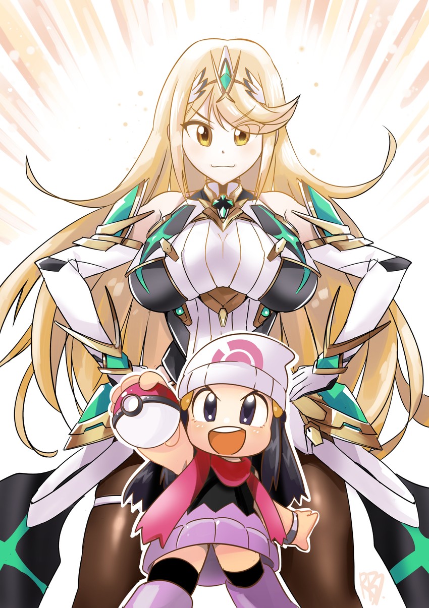 dawn and mythra (pokemon and 4 more) drawn by robojanai
