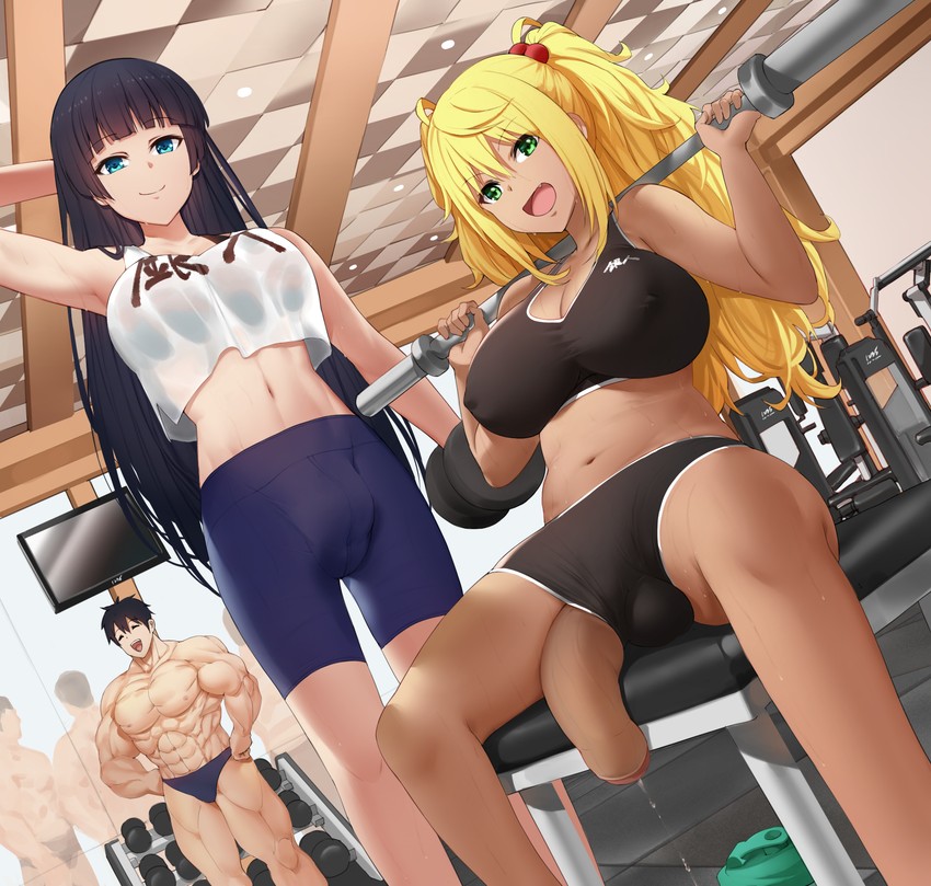 sakura hibiki, souryuuin akemi, and machio naruzou (dumbbell nan kilo moteru?) drawn by 1235