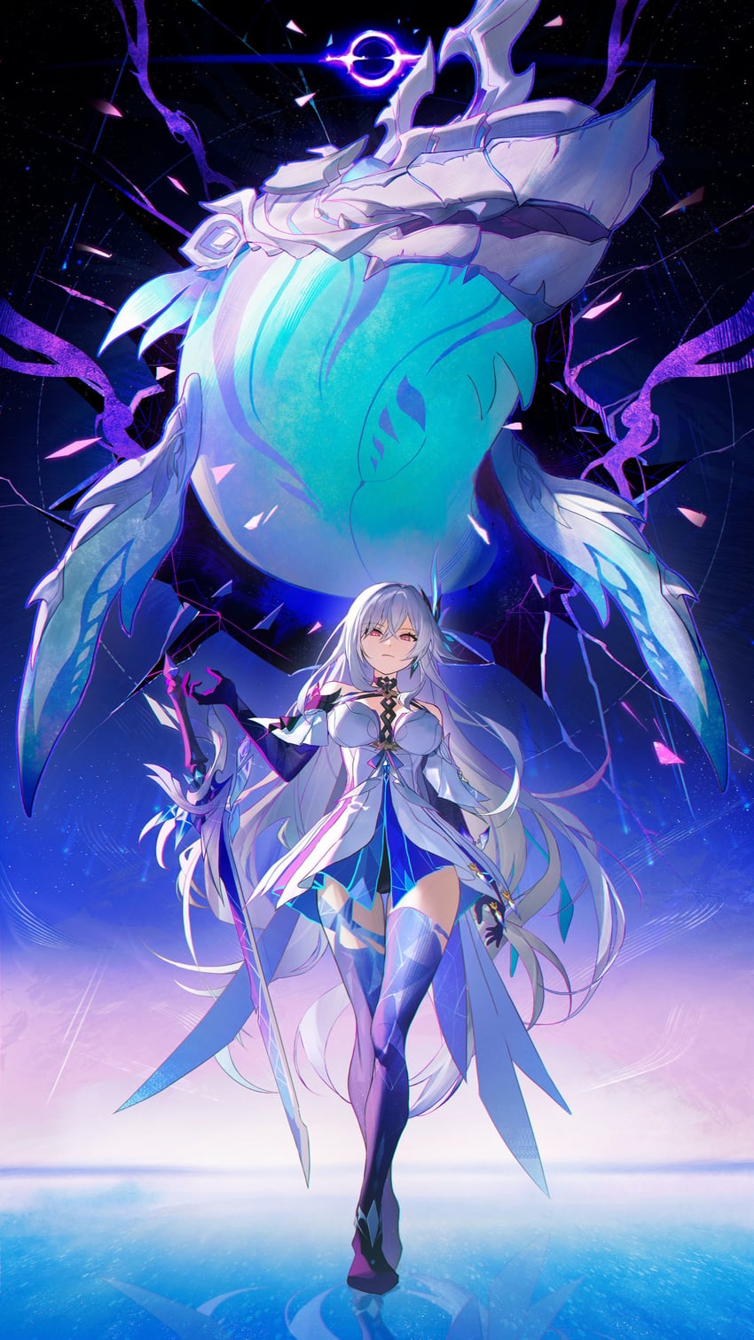 skirk and all-devouring narwhal (genshin impact) drawn by srro_yo