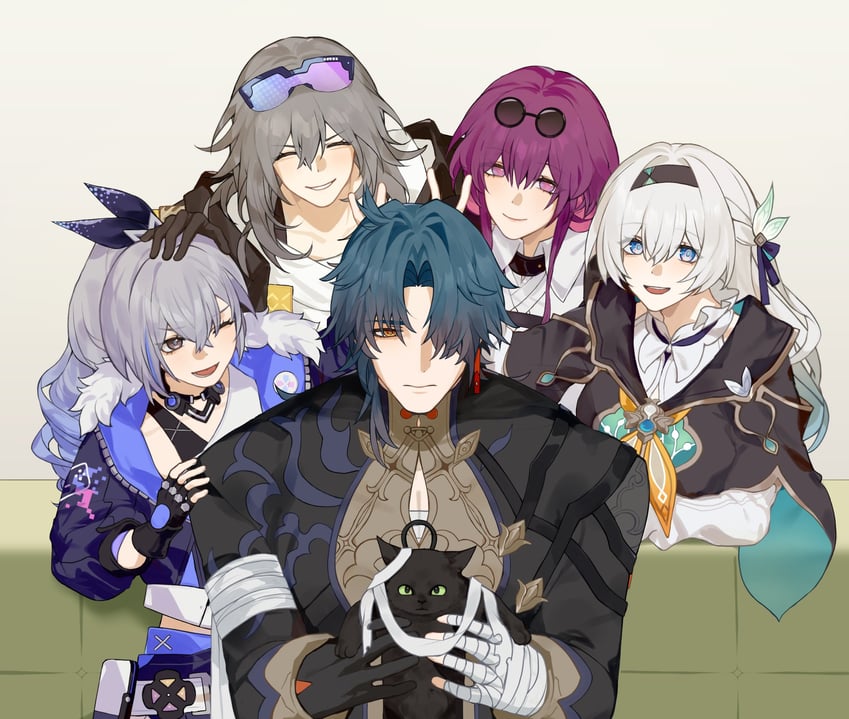 trailblazer, firefly, stelle, kafka, silver wolf, and 1 more (honkai and 1 more) drawn by sgrimp