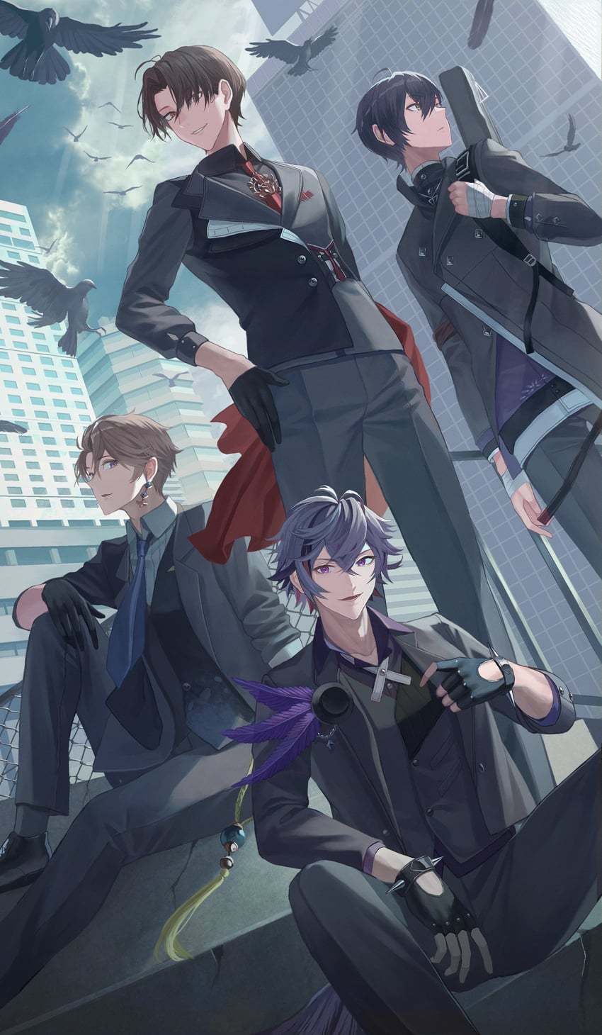 kenmochi touya, fuwa minato, kagami hayato, and kaida haru (nijisanji) drawn by saba-kann_(kannsaba)