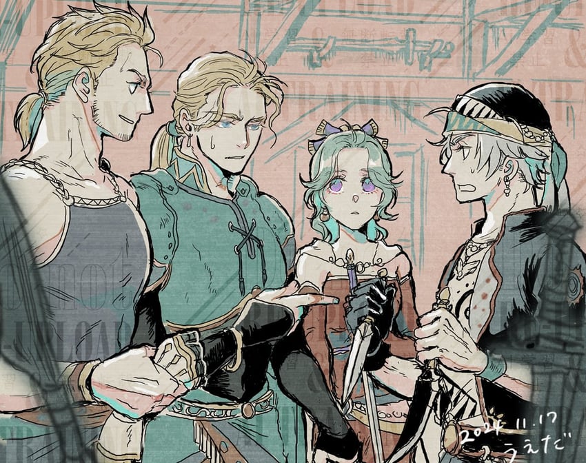 terra branford, locke cole, edgar roni figaro, and sabin rene figaro (final fantasy and 1 more) drawn by uedymummy0921