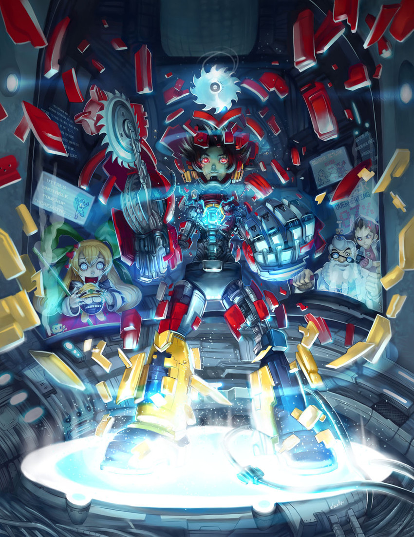 roll, tron bonne, servbot, dr. light, and metal man (mega man and 2 more) drawn by elsevilla