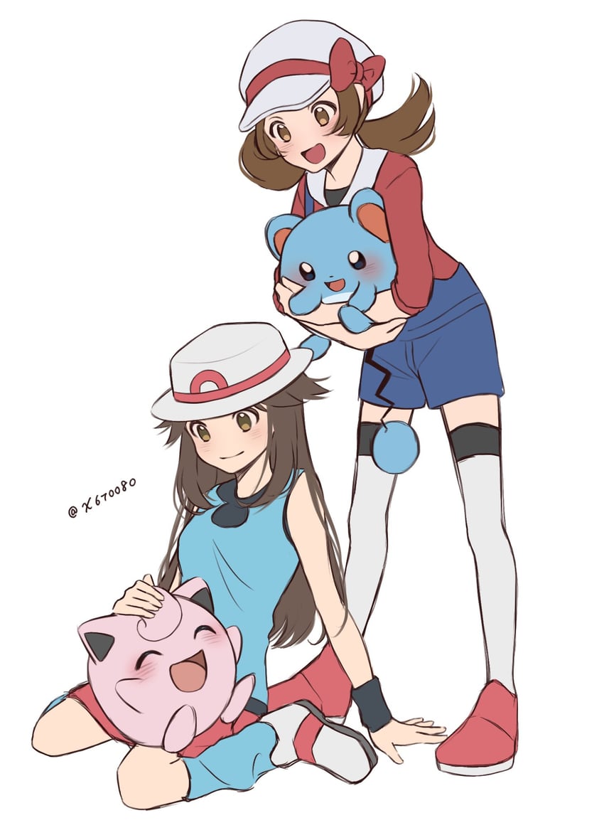 leaf, lyra, jigglypuff, and marill (pokemon and 2 more) drawn by x670080
