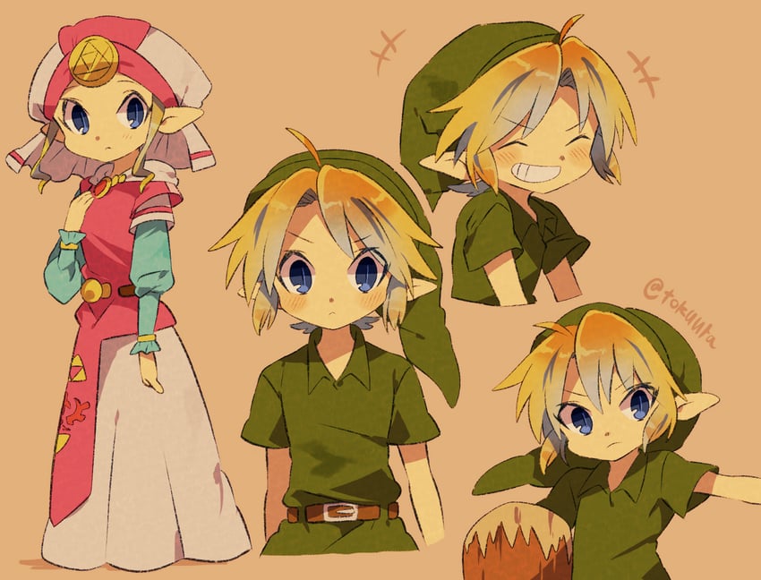 link, princess zelda, young link, and young zelda (the legend of zelda and 1 more) drawn by tokuura