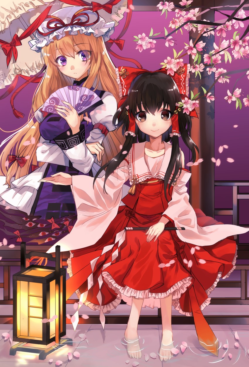 hakurei reimu and yakumo yukari (touhou) drawn by kanta_(pixiv9296614)