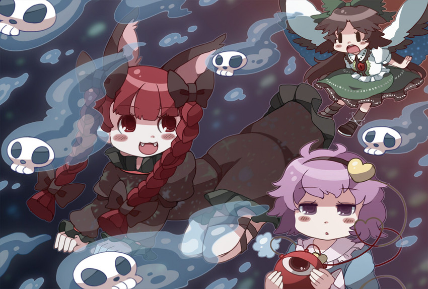 komeiji satori, kaenbyou rin, and reiuji utsuho (touhou) drawn by chachi_(azuzu)