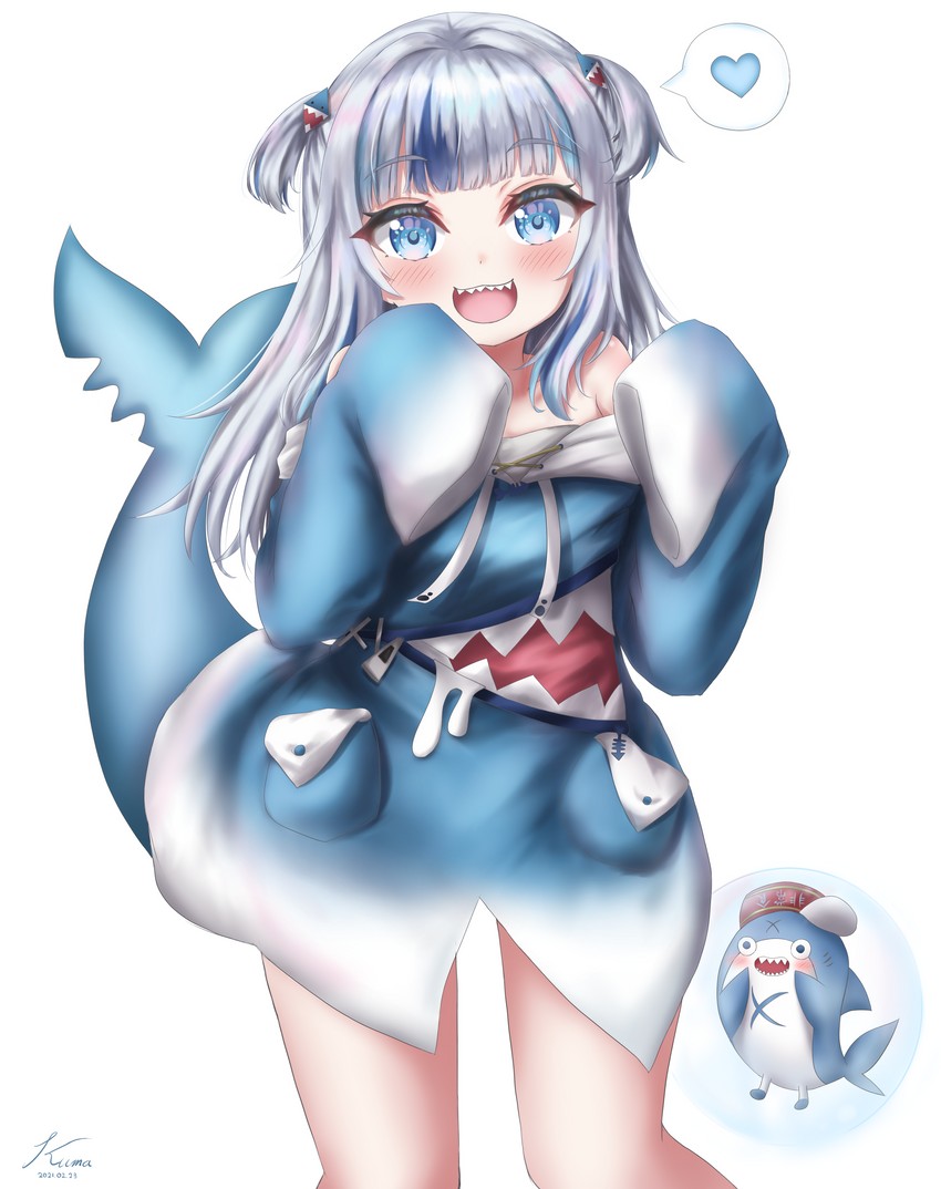 gawr gura and bloop (hololive and 1 more) drawn by kuma_piv