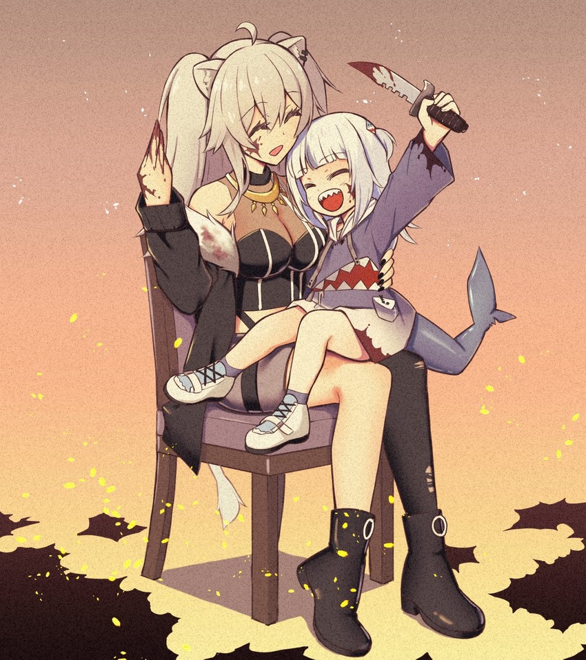 gawr gura and shishiro botan (hololive and 2 more) drawn by matsubara_tsuyoshi