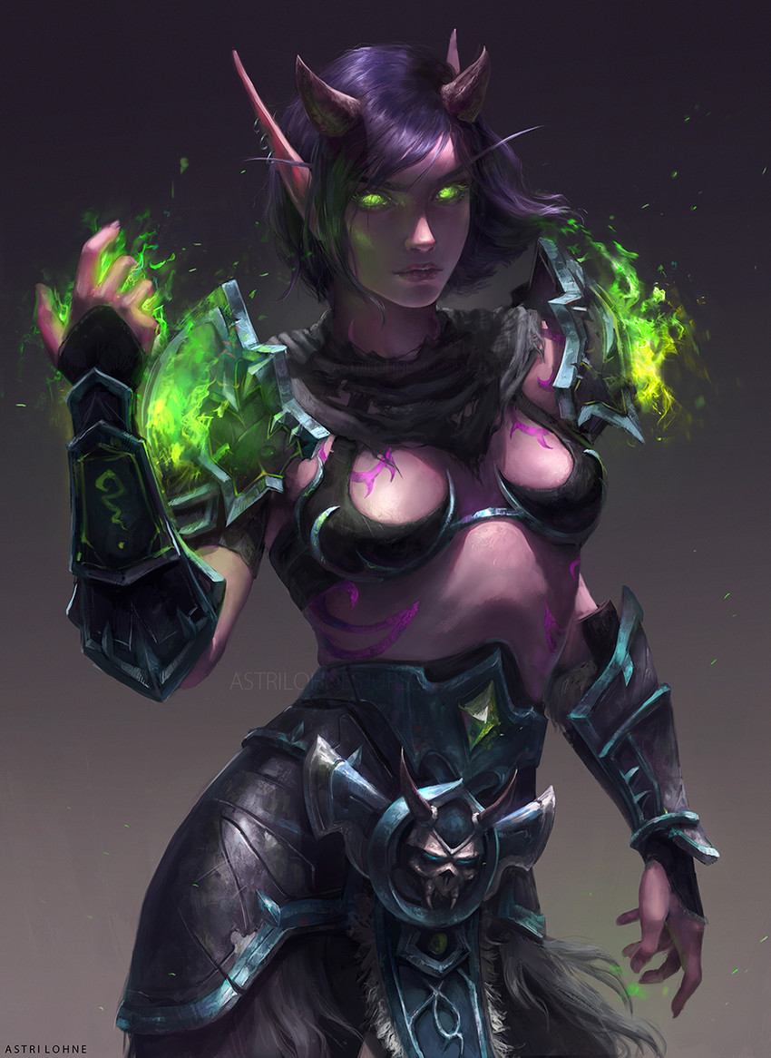 player character and demon hunter (warcraft and 1 more) drawn by astri_lohne_sjursen