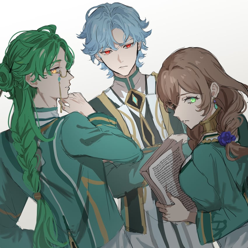 lisa, baizhu, and dottore (genshin impact) drawn by yamabuki0211