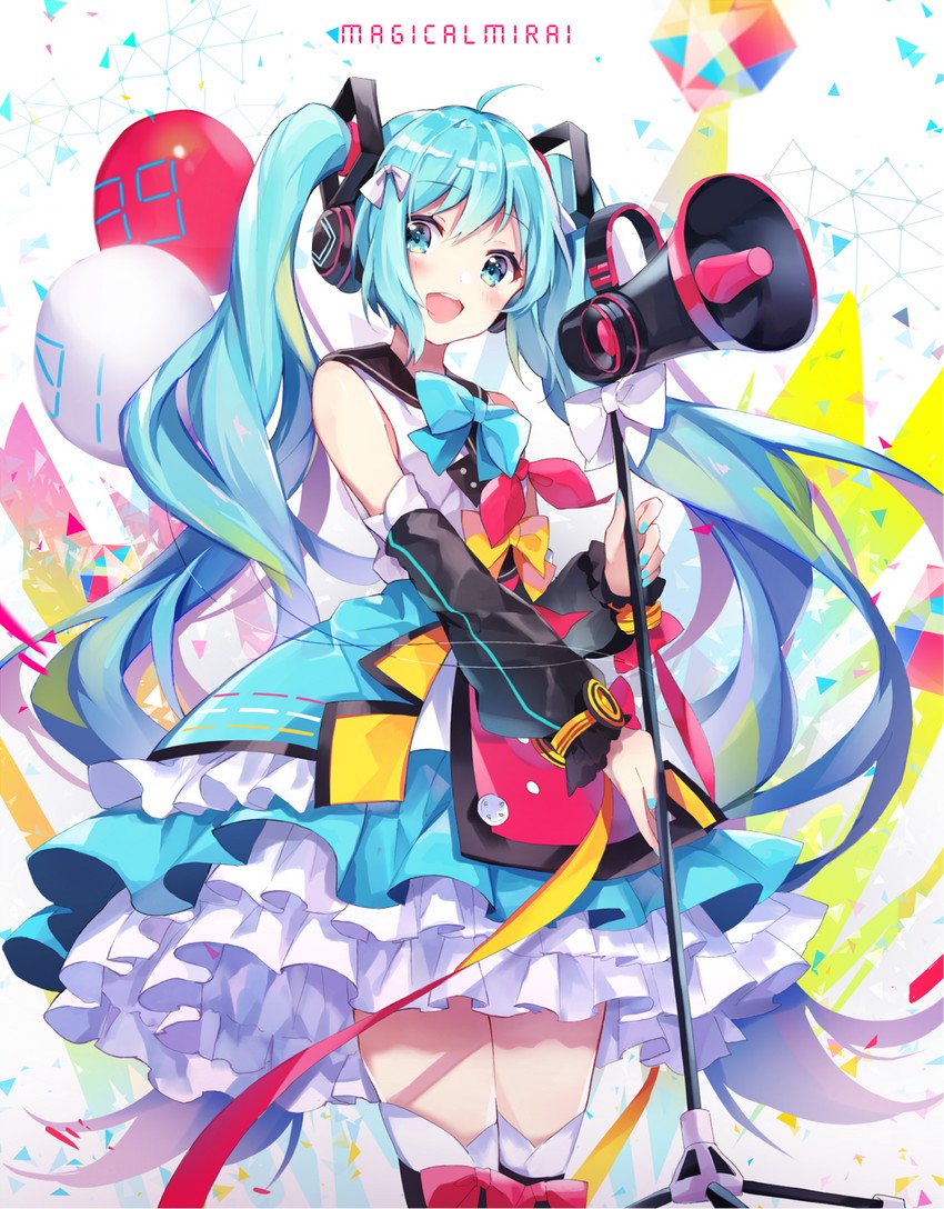 hatsune miku and magical mirai miku (vocaloid and 1 more) drawn by peneko