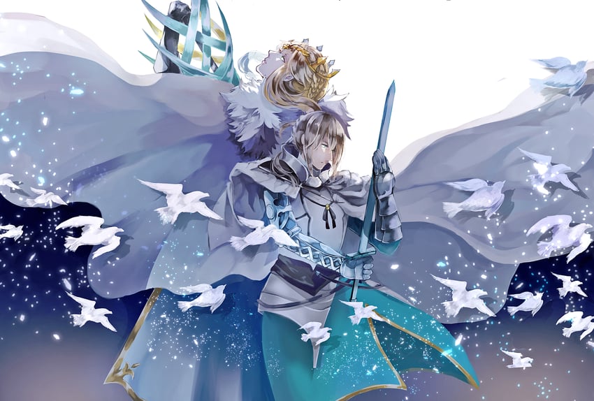 artoria pendragon, bedivere, and lion king (fate and 2 more) drawn by h_az_e