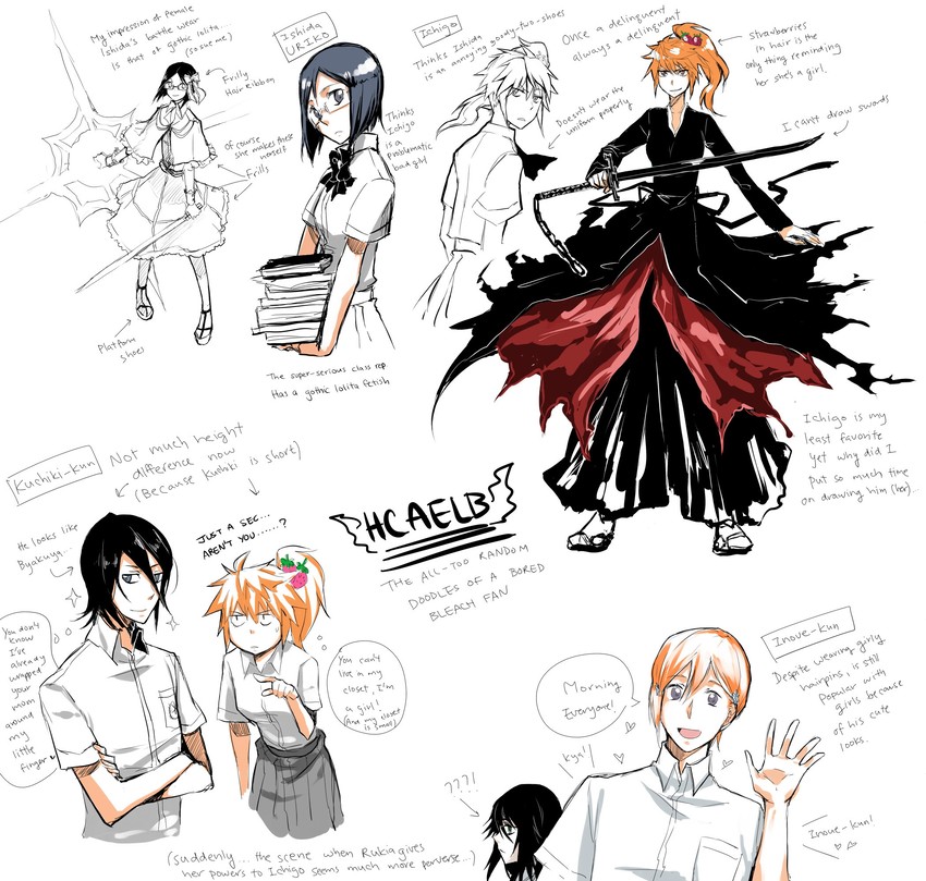 kuchiki rukia, inoue orihime, kurosaki ichigo, and ishida uryuu (bleach)