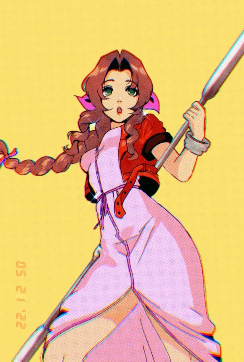 aerith gainsborough (final fantasy and 2 more) drawn by softp3ach