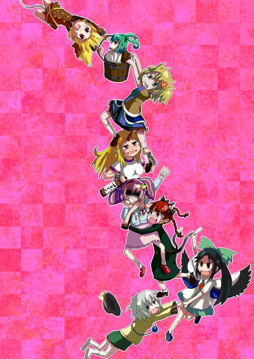 komeiji koishi, komeiji satori, kaenbyou rin, reiuji utsuho, mizuhashi parsee, and 3 more (touhou and 1 more) drawn by yotsunoa