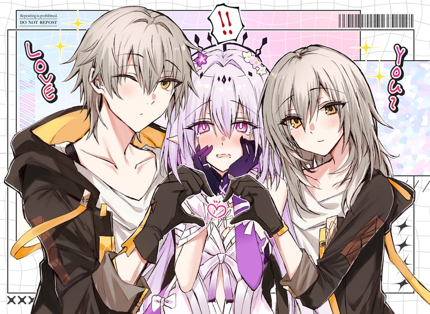 trailblazer, stelle, caelus, and castorice (honkai and 1 more) drawn by kinona