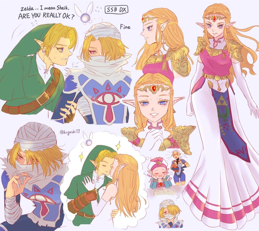 link, princess zelda, sheik, navi, impa, and 1 more (the legend of zelda and 1 more) drawn by kogashi17
