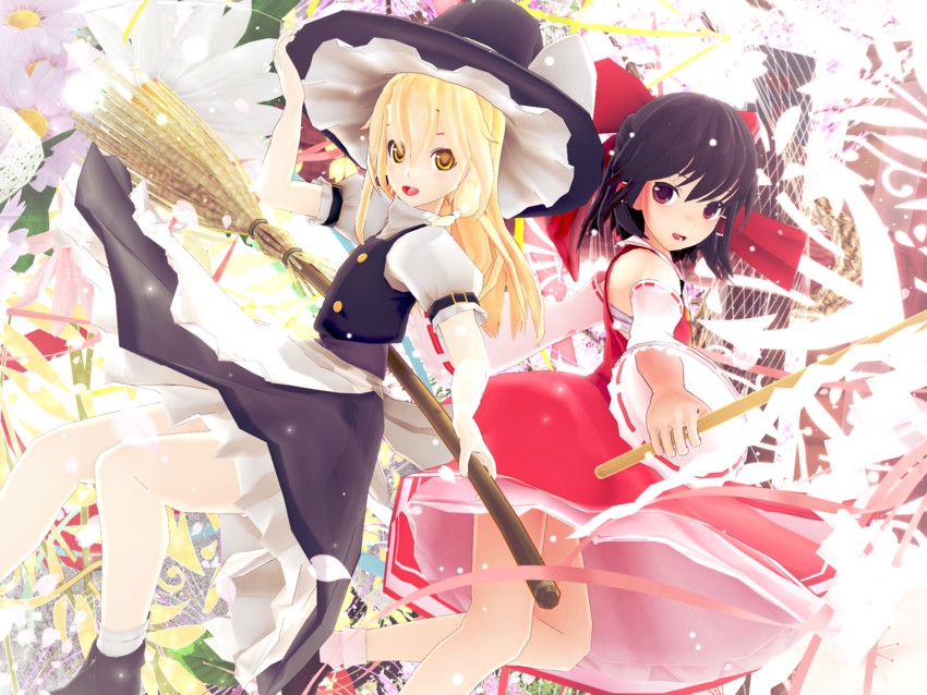 hakurei reimu and kirisame marisa (touhou) drawn by kurogoma_(meganegurasan)
