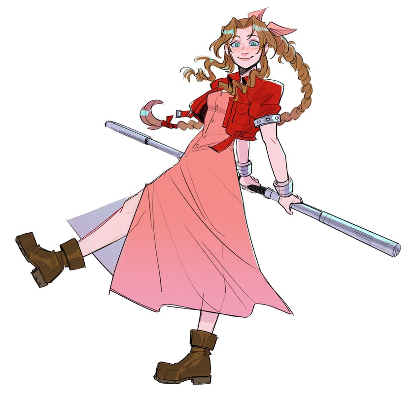 aerith gainsborough (final fantasy and 2 more) drawn by merorine