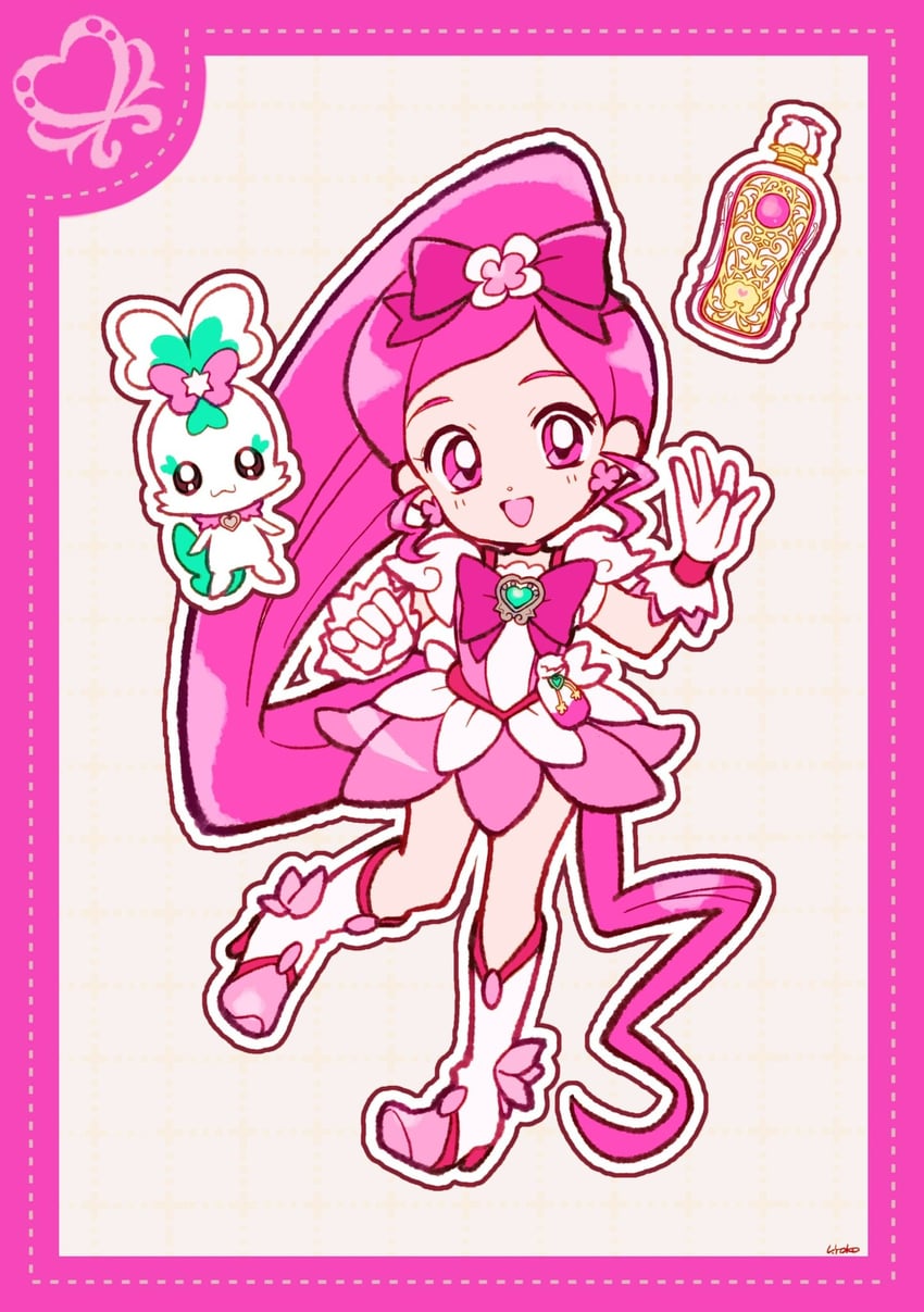 hanasaki tsubomi, cure blossom, and chypre (precure and 1 more) drawn by uwded_207