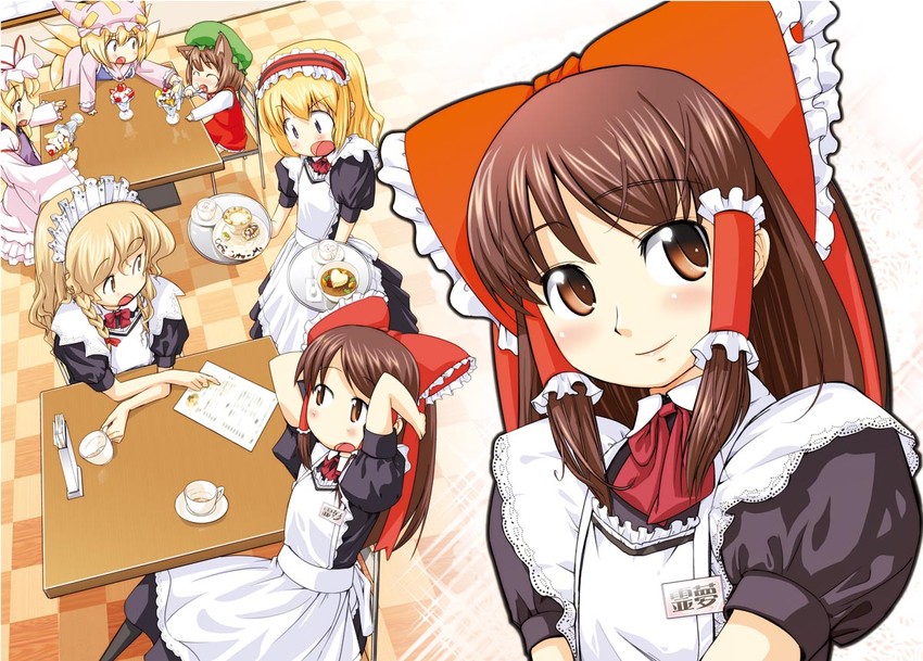 hakurei reimu, kirisame marisa, alice margatroid, yakumo yukari, yakumo ran, and 1 more (touhou) drawn by heijitsu_(paapuu)