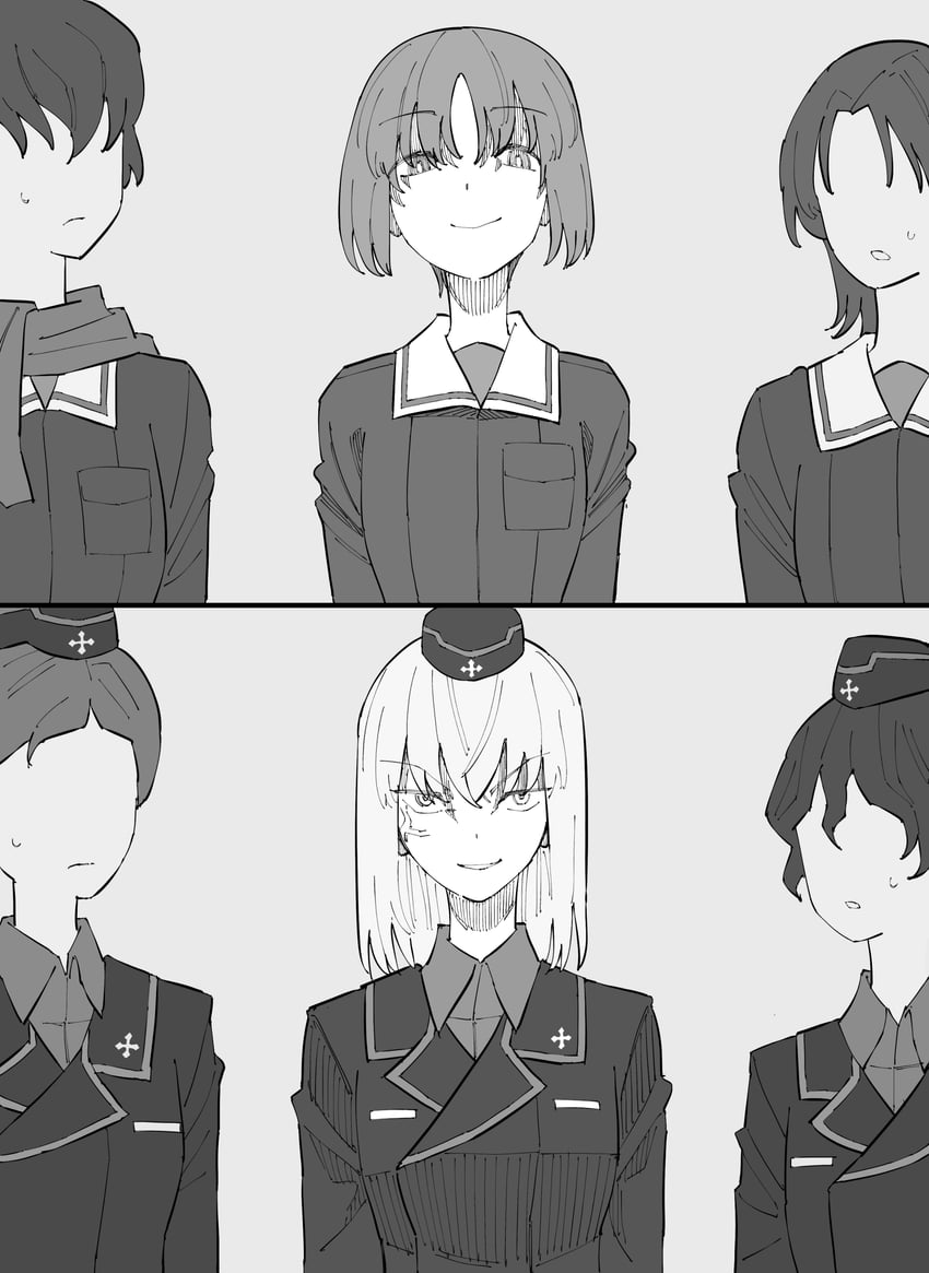 nishizumi miho, itsumi erika, sawa azusa, akaboshi koume, caesar, and 1 more (girls und panzer) drawn by kagu_(lanthrot)