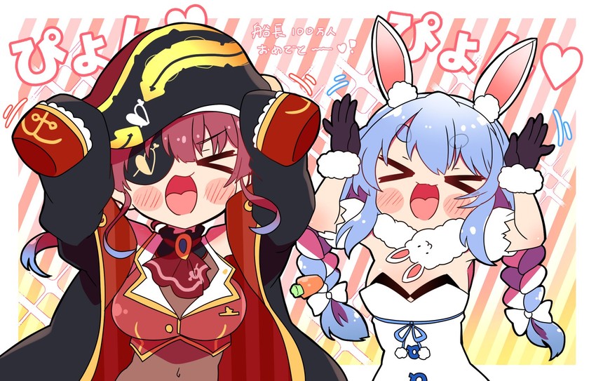 houshou marine, usada pekora, and don-chan (hololive) drawn by sakuramochi_(sakura_frappe)