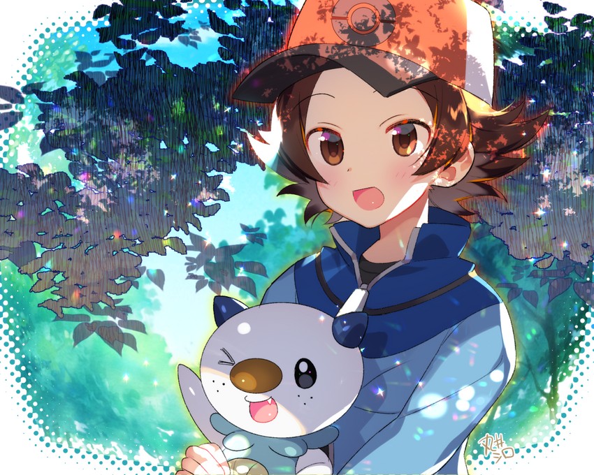 hilbert and oshawott (pokemon and 1 more) drawn by marui_shiro