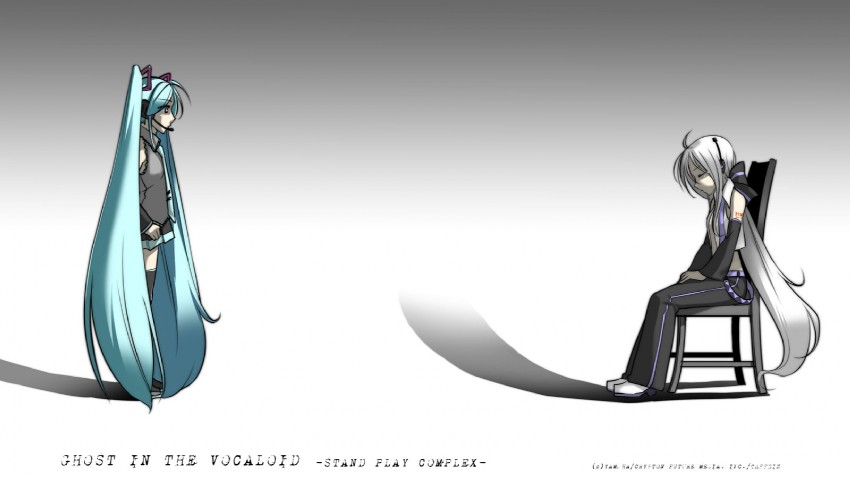hatsune miku and yowane haku (vocaloid and 2 more) drawn by caffein