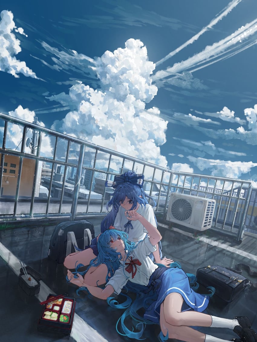 hinanawi tenshi and yorigami shion (touhou) drawn by huangqi_duo_tang_bu_jia_bing
