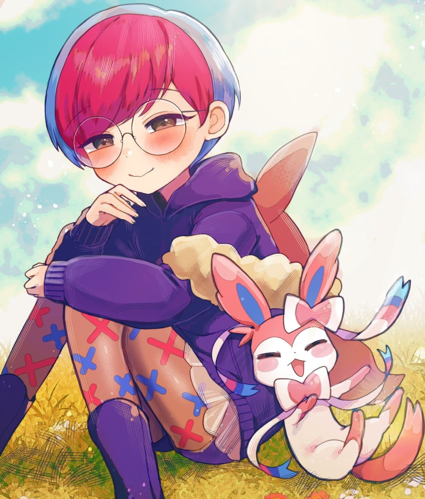 sylveon and penny (pokemon and 1 more) drawn by yasashii_naizou