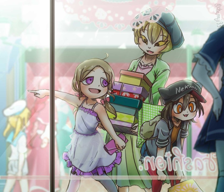 yakumo yukari, yakumo ran, chen, okazaki yumemi, and kitashirakawa chiyuri (touhou) drawn by chamaji