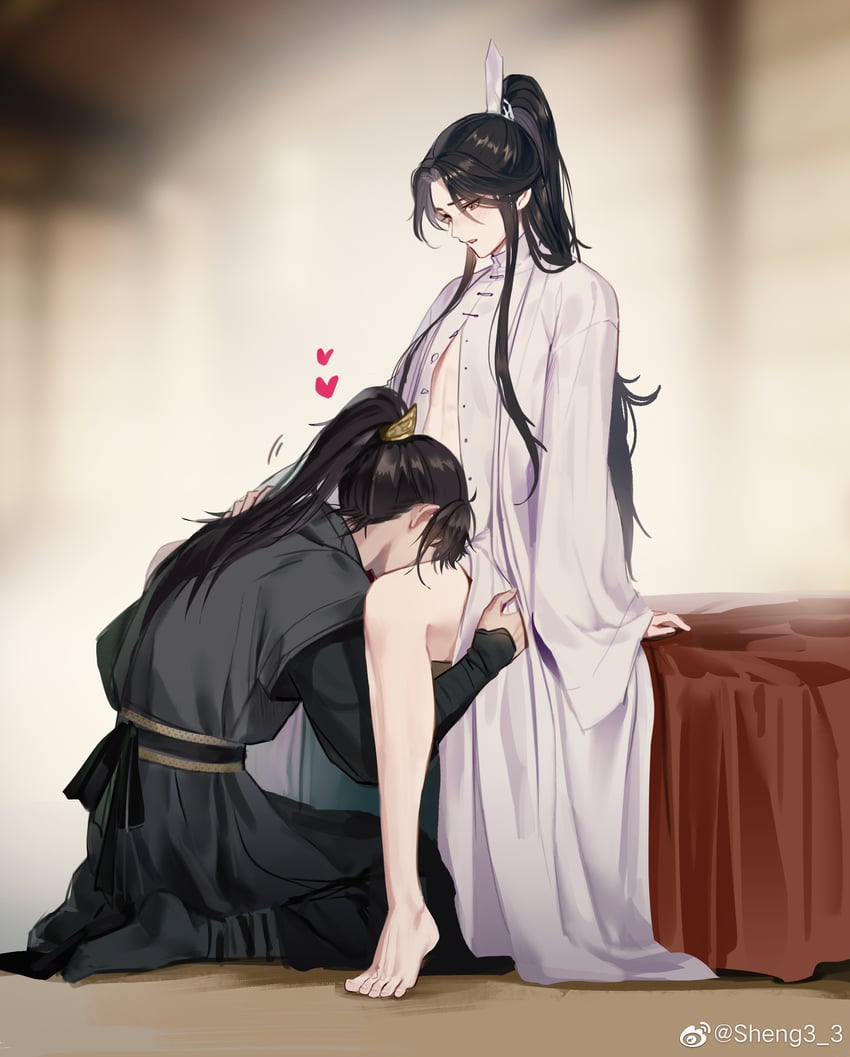 chu wanning and mo ran (erha he ta de bai mao shizun) drawn by 0jae