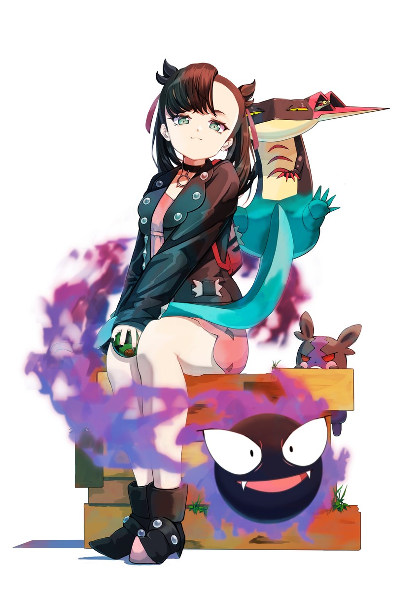 marnie, morpeko, gastly, dreepy, and dragapult (pokemon and 1 more) drawn by kun_(user_tmwh7453)