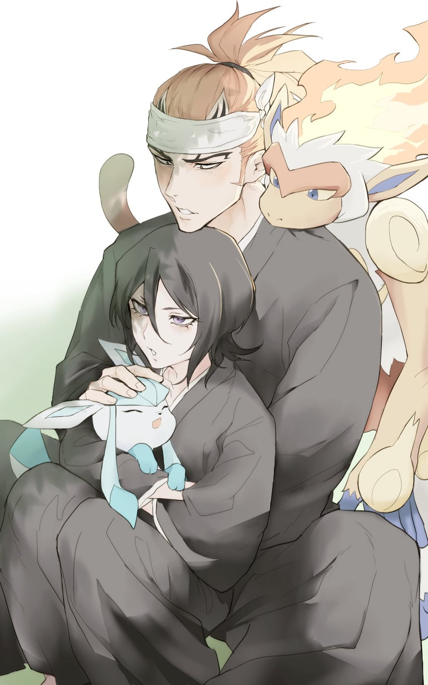 glaceon, kuchiki rukia, infernape, and abarai renji (pokemon and 1 more) drawn by losloslaus