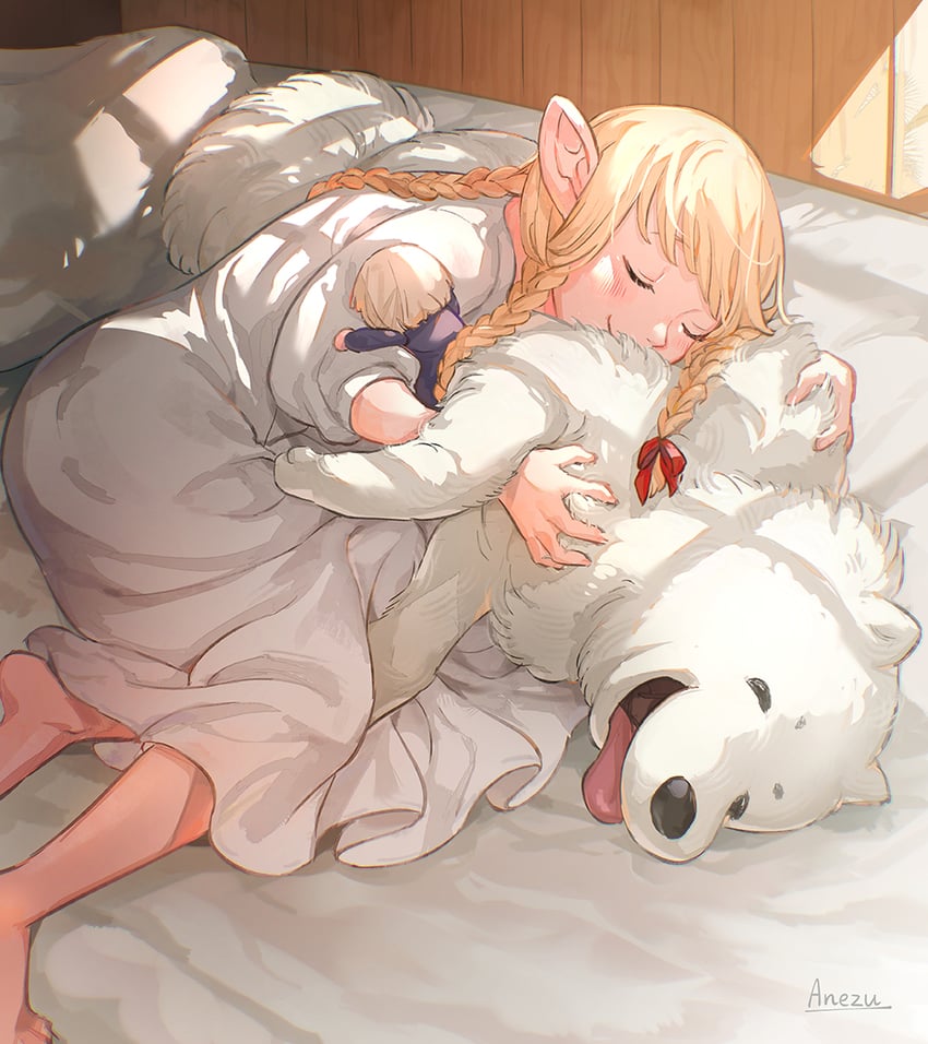 marcille donato, falin touden, and laios touden (dungeon meshi) drawn by anezu